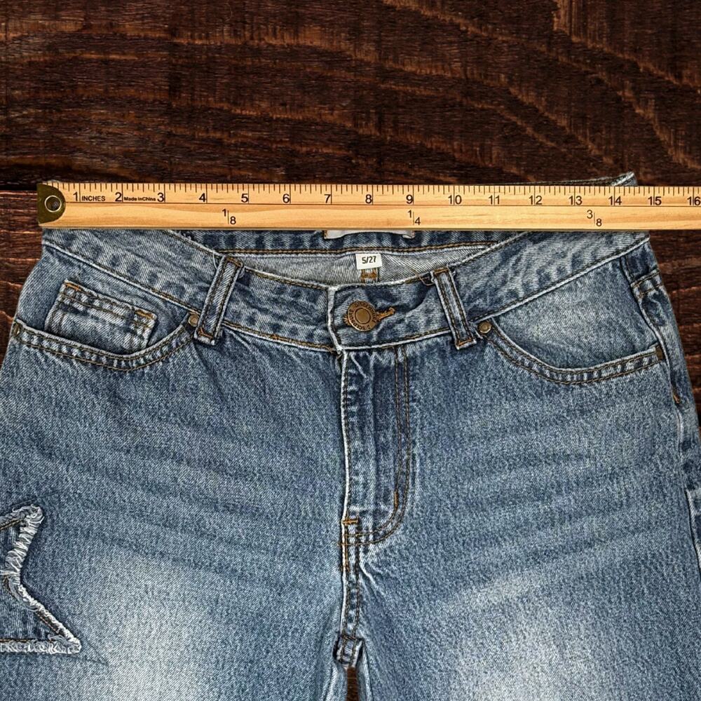 Disclosure Y2K Wide Leg Distressed Star Patch Denim Jeans Medium Wash 27 - Picture 7 of 10